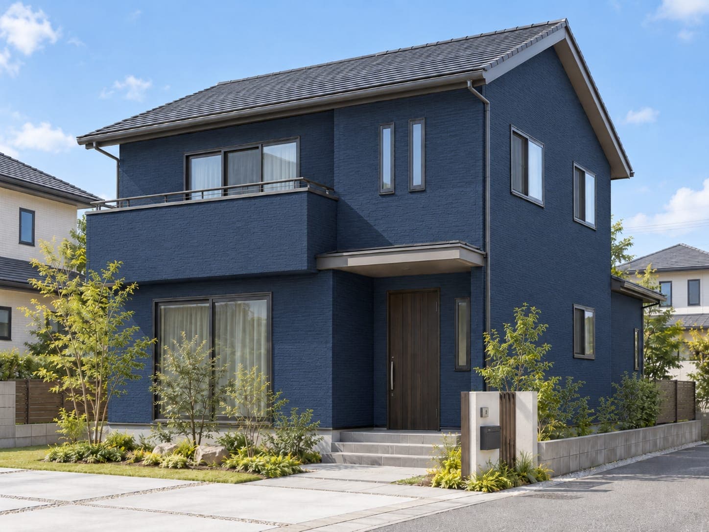 同じ住宅の外壁をネイビーにしたカラーシミュレーション画像